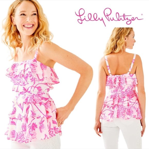 lilly pulitzer Olive Ruffle Lace top pink - Picture 1 of 7